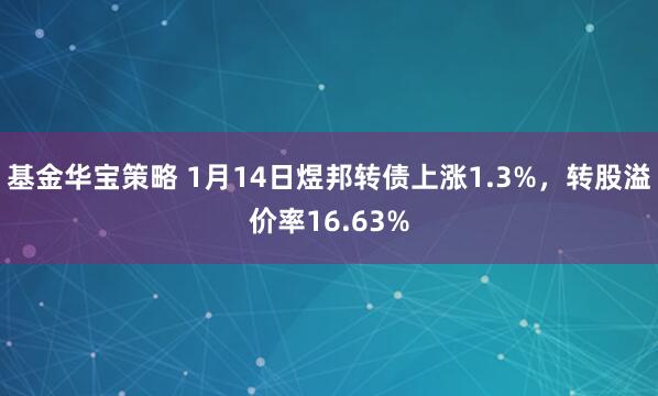 基金华宝策略 1月14日煜邦转债上涨1.3%，转股溢价率16.63%